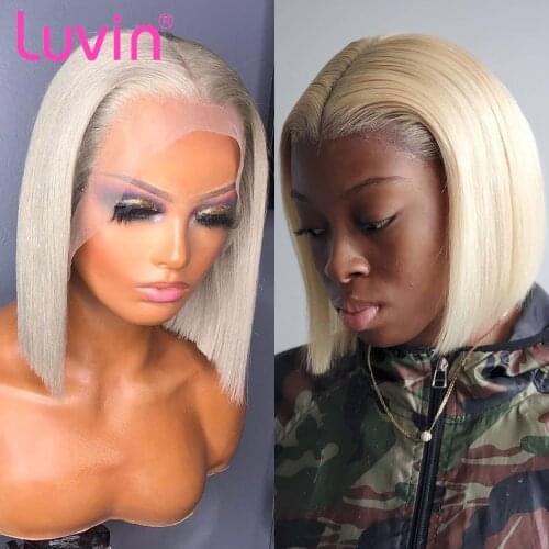 Luvin Closure Wig 613 Blonde 13X1 Transparent Lace Front Human Hair Wigs Straight Brazilian Short Bob Frontal Wig Black Woman