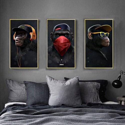 3 Monkeys Posters and Prints Cool Animal Graffiti Street Art Canvas Paintings Modern Wall Art Picture for Living Room Home Decor