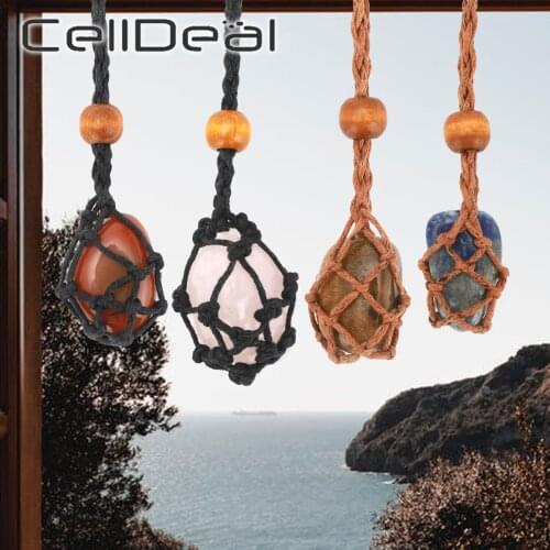 Hand Woven Necklace Cord Empty Stone Holder DIY Crystal Stone Pendant Wrap Rope Braid Necklace Adjustable Length Amulets Pendant