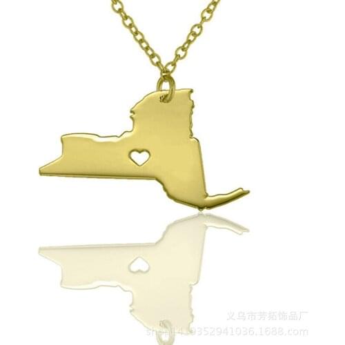 Popular jewelry in Europe and the United States map stainless steel New York state pendant necklace