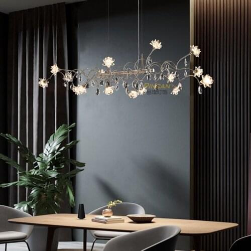 Post-modern crystal restaurant chandelier light luxury long bar dining room lights fashion exhibition hall decorative lamps