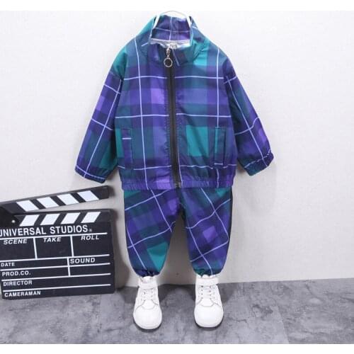 Casual Plaid Lapel Zipper Shirt Long Sleeve Printed Jacket Spring Boys Sportswear Two-piece Toddler Girls Spring Autumn Clothing