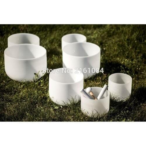 7" 9" 11" 13" 4pcs frosted crystal singing bowls with any note with one free suede and o-ring