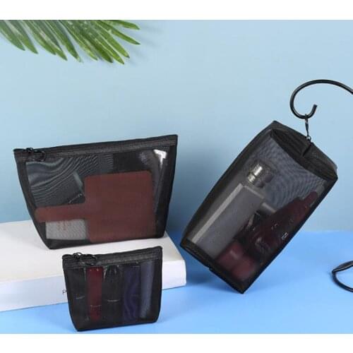 Women Transparent Mesh Cosmetic Bag Zipper Makeup Bags Pencil Case Pouch Travel Wash Toiletry Beauty Storage Bag Case
