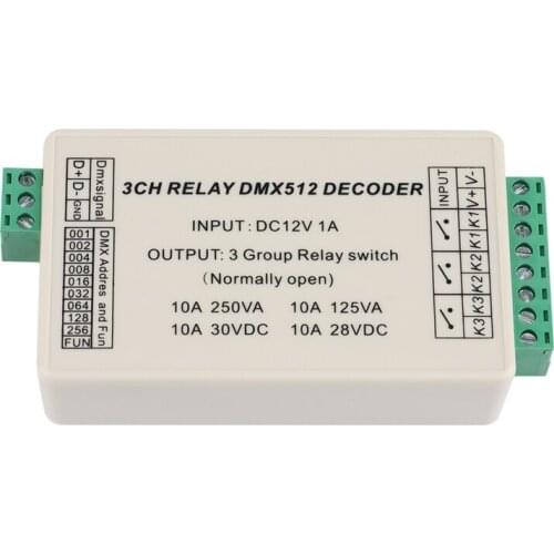 WS-DMX-RELAY-3CH DMX512 Decoder Relays LED Controller For Led Strip Light LED Lamp DC12V 10Ax3 Channel