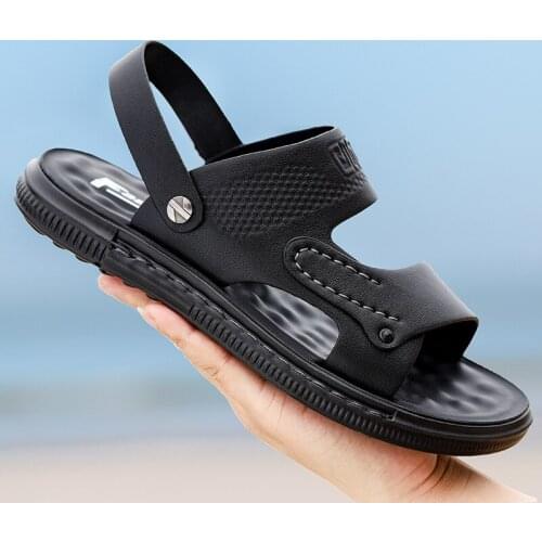 Mens Summer Sandals Genuine Leather Comfortable Slip-on Casual Sandals Fashion Men Outdoor Beach Slippers Zapatillas Hombre