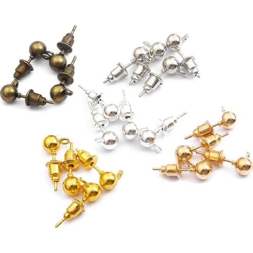 50sets Mix Size Hanging 5 colors Plated Stud Earrings Basic Pins Stoppers Connector For DIY Jewelry Making Accessories Supplies