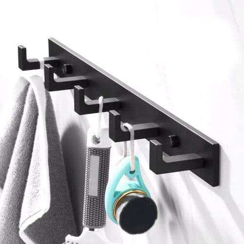 Heavy Duty Aluminum Wall Hanging Clothes Hat Bag Robe Hooks Rack Black Bathroom Coat Jacket Towel Rack Hanger With Screws Glue