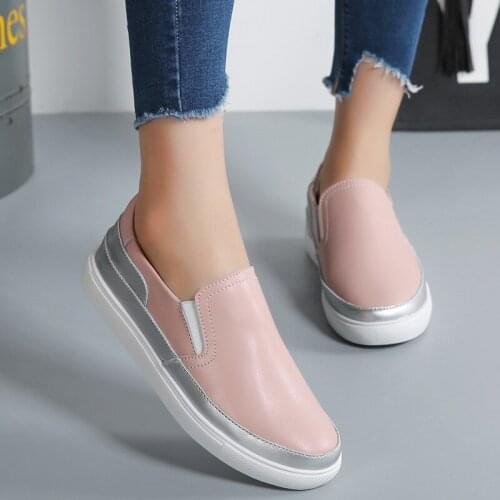Spring and Autumn Authentic Leather Loafers Womens Loafers Womens Flat Pumps Casual White Shoes Fashion Sneakers 2021
