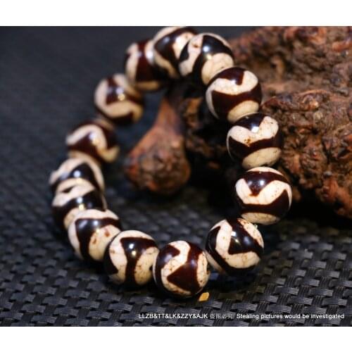 Treasure Unique Ultra 5A Energy Tibetan Agate Water Wave Be Rich Round dZi Bead Bracelet Amulet 14MM $$$ Timestown UPD22