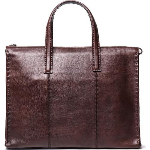 Nesitu Vintage Brown Coffee Full Grain Vegatable Tenned Genuine Leather Office Women Men Briefcase Portfolio Messenger Bag M9064
