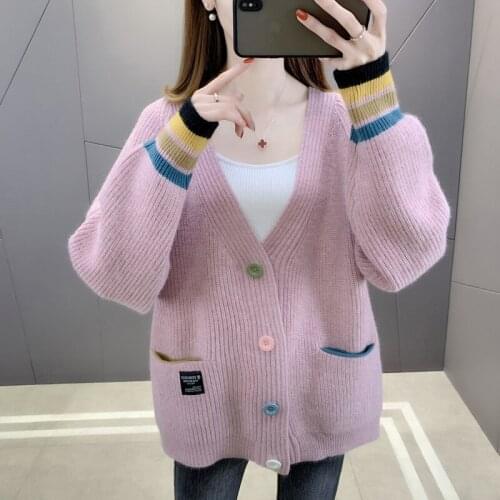 Womens Autumn New Knitted Cardigan Thickened Printing Long-sleeved Casual Knitted Cardigan Harajuku Style Knitted Sweater Wm