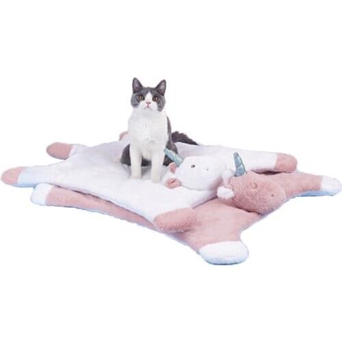 1pcs Pet Cat Mat Unicorn Model Rabbit Fur Sleeping Warm Cat and Dog Floor Mat Chihuahua Plush Mattress Pet Nest Cat Accessories
