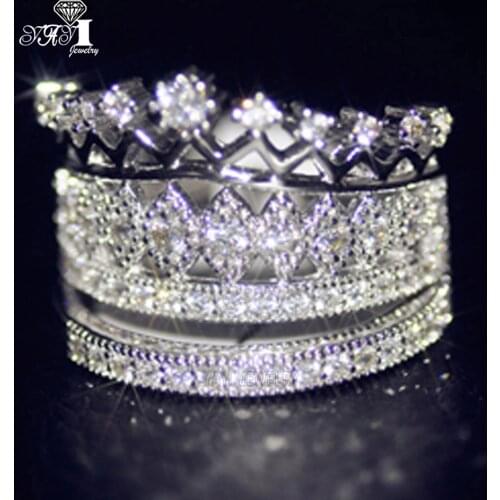2pcs YaYI Fine Jewelry Fashion Princess Cut White Crown Cubic Zirconia Silver Color Engagement Wedding Party Couples Rings