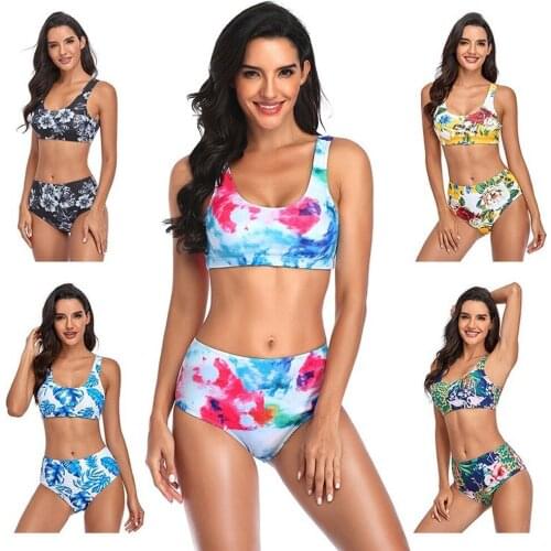 2021 new style European and American swimsuit tie-dye printed high waist sexy bikini split ladies Swimsuit womens large size