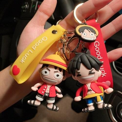 Bandai Japan Anime One Piece Q Version Doll Keychain Car Key Chain Cute Student Backpack Pendant Gift