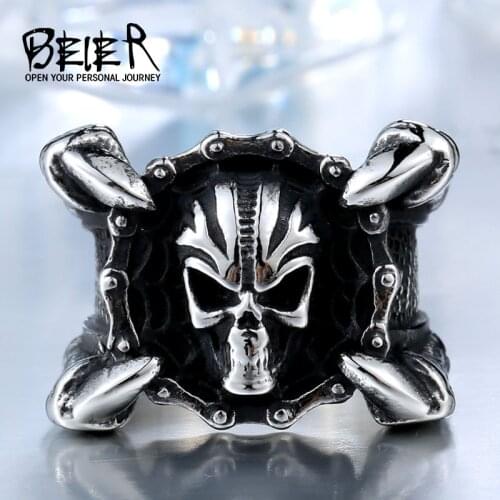 Beier New Motor Biker Chain Skull Ring 316L Stainless Steel Women Mens Sharp Claws Cool Party Jewelry Wholesale BR8-448