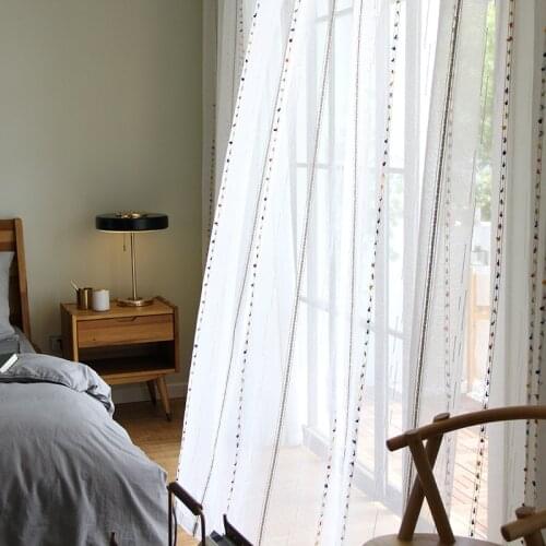 Color Stripe Luxury Embroidered Sheer Tulle Curtains for Living Room Window Screens White Sheer Voile Custom Made