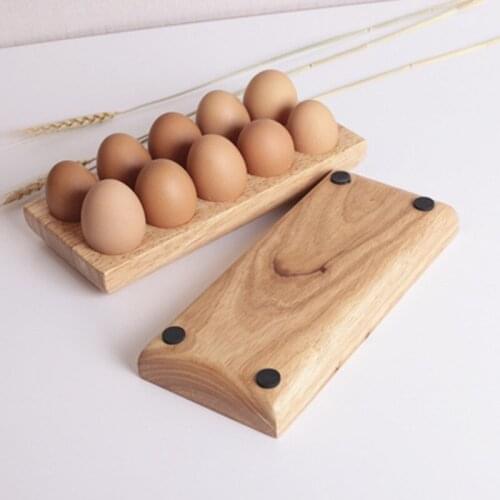 Wooden Egg Protected Tray Double-row Egg Storage Box Non-slip Egg Holder Container Refrigerator Organizer Kitchen Accessories