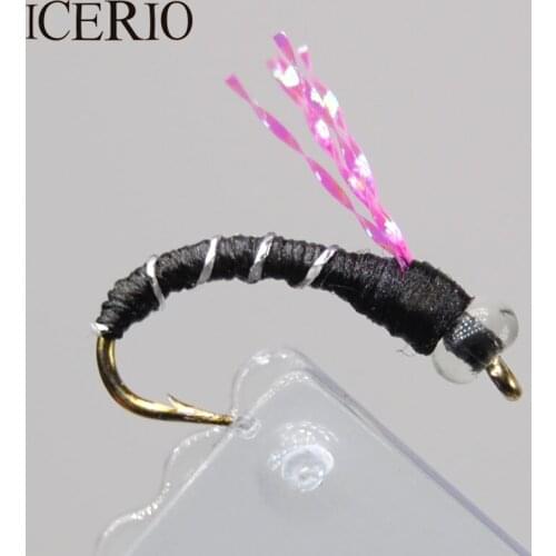 ICERIO 8PCS #14 Crystal Midge Pupa Black Nymphs Fly Trout Fishing Lures