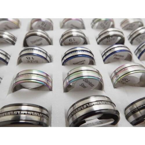 Wholesale 36 pcs 7.5mm Fashion Black blue and color Stainless steel Rings