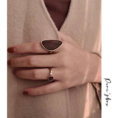 PerisBox 2 Designs Dark Wooden Rings for Women Irregular Gold Geometric Rings Statement Rings Big Size Everyday Jewelry 2019