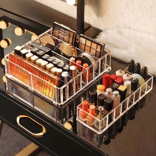 Cosmetic Storage Box Make-up Organizer Lipstick Holder Pressed Powder Display Stand Transparent Plastic Box Detachable Storage