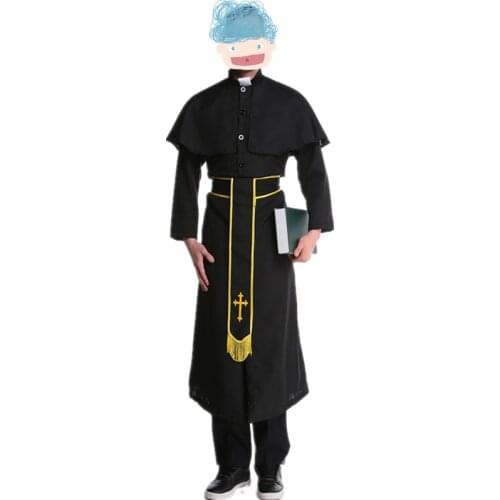 Hot Black classic Priest Costumes with Cross necklace Adult Churchman missionary Rason Father party performace Halloween clothes