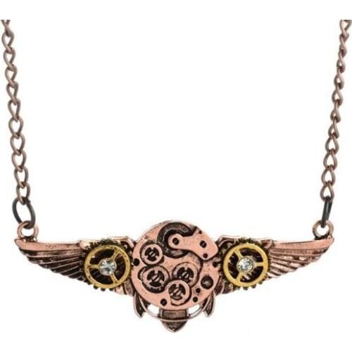 Flying to the ancient wing with gears decorative steampunk fashion jewelry necklace