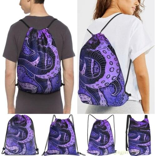Men Outdoor Travel Drawstring Backpack Bags Octopus On Damask - Purple Edition Women Sports Travel Bag Fitness Swimming Bag