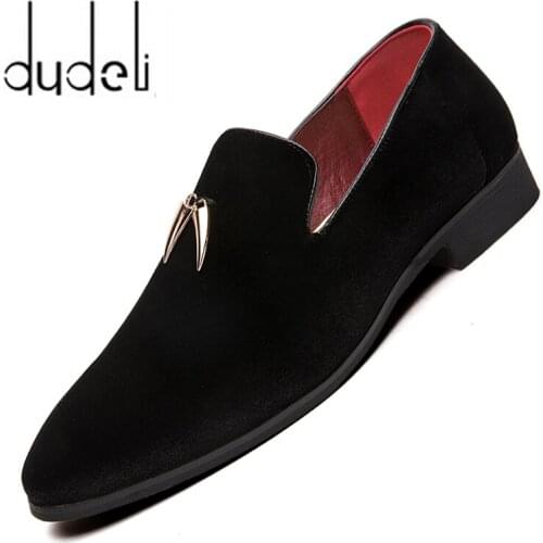 New Fashion Black Top and Metal Toe Men Velvet Dress Shoes Italian Mens Dress Shoes Handmade Loafers Luxury Wedding Party Shoes