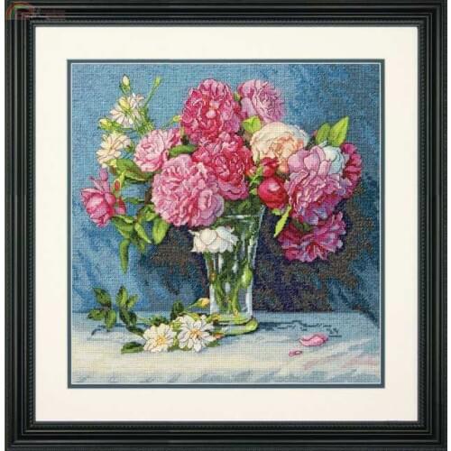 Egypt cotton Lovely Counted Cross Stitch Kit Marys Bouquet Peony Peonies Flower Flowers in Vase dim 35295 70-35295