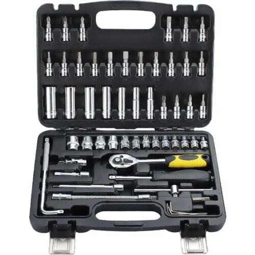 54 Pieces Carbon Wrench Set Steel Mirror Socket Combination Set Durable Ratchet Combination Tool Auto Repair Tool Accessory