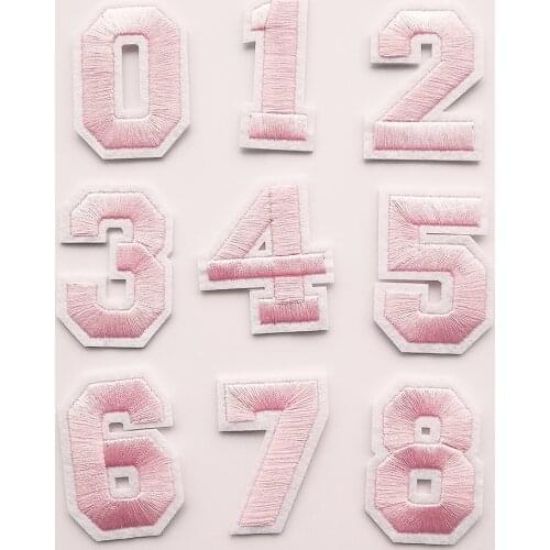 Number 0-9 Pink Embroidery Patch Rugby Hats Iron on Patches Embroidered Clothes T Shirt Patchs Appliques for Clothing Stickers