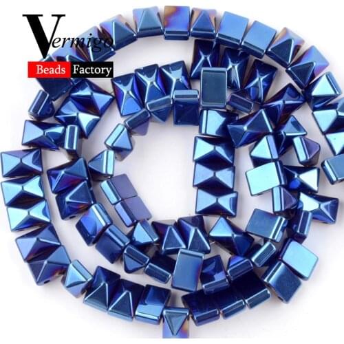 Natural Blue Rivet Shape Hematite Stone Beads For Jewelry Making DIY Necklace Bracelet Charms Spacer Beads 6x3mm 6x6mm 8x4mm 15"