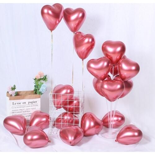 New 10pcs Heart Glossy Metal Latex Balloons Thick Chrome Metallic Balloon Valentines Day Wedding Birthday Party Decorations Toy