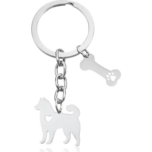 New Alaska Malamute Keychains Trendy Style Stainless Steel Alaska Malamute Heart Key Chains Dog Bones Keyrings Jewellery