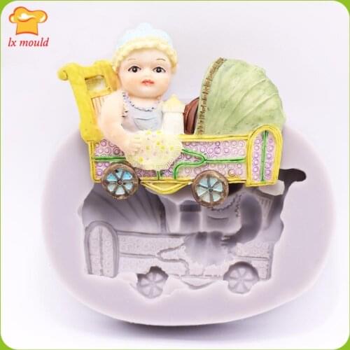 New Cartoon Baby Stroller Car Cake Silicone mold clay chocolate moulds Dry Fondant Pace Tool