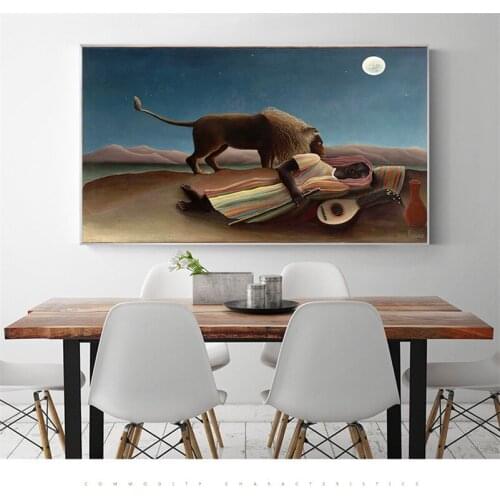 Poster Painted Henri Rousseau Lion King The Sleeping Gypsy Canvas Art Abstract Painting Wall Pictures for Living Room Home Decor