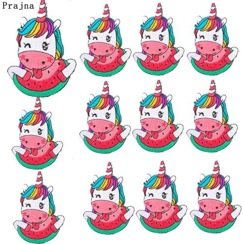 Prajna 10PCS Unicorn eats watermelon Patch Iron On Embroidered Patches For Clothes DIY Funny Raiborw Unicorn Patches Badges