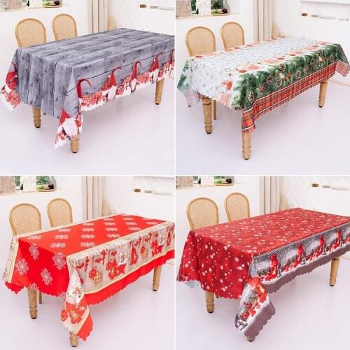 Christmas Tablecloth Polyester Fabric Rectangular Santa Anti-stain Dust-proof Table Cover For New Year Home Table Party Decor