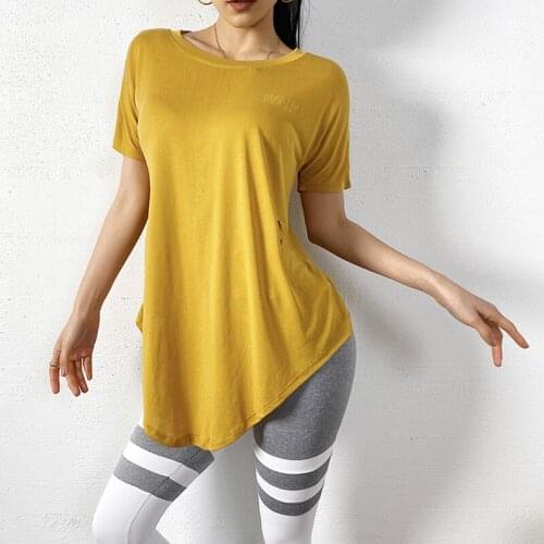 Mermaid Curve 2020 Summer New Quick Dry Yoga T-shirt Women Loose Short Sleeve Letter Sports Running Shirt Reversible