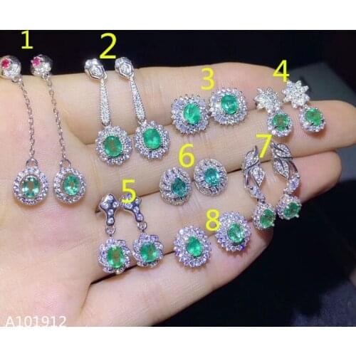 KJJEAXCMY Supporting detection 925 sterling silver natural emerald girls earrings platinum support detection