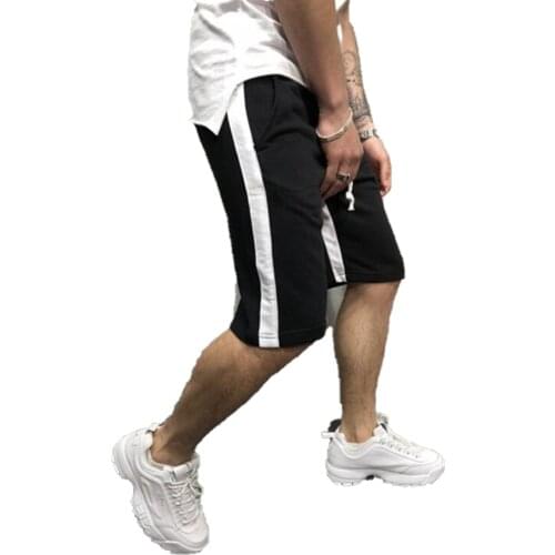 Mens Casual Sports Fitness Shorts Street Style Color Matching Knee Length Shorts Fashion Men Patchwork Shorts