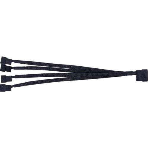 Black Sleeved 4pin IDE Molex to 4-Port 3Pin/4Pin Power Supply Plug Cooler Cooling Fan Splitter Power Cable Wire for PC Computer