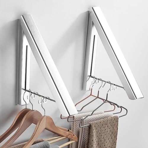 Balcony Folding Clothes Rail Punch-free Space Aluminum Hanging Clothes Hotel Bathroom Invisible Telescopic Drying Rack Clothesl