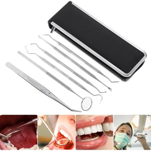 6pcs/set Stainless Steel Dental Tools Tooth Stone Remover Teeth Clean Hygiene Probe Hook Scaler Cavity Mirrors Dentist Tweezers