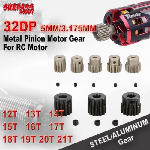 SURPASS HOBBY 1PCS 32DP 3.175mm/5mm 12T 13T 14T 15T 16T 17T 18T 19T 20T 21T Metal Pinion Motor Gear for 1/8 1/10 RC Car Motor