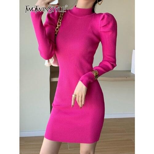 Модные вязаные платья TWOTWINSTYLE China At AliExpress