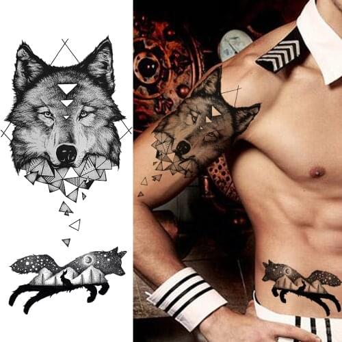 Black Wolf Temporary Tattoos 3D Fake Geometric Planets Totem Tatoos Sticker For Women Men Body Art Arm Legs Tatoo For Party Club